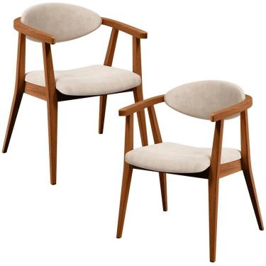 Imagem de Kit 02 Poltronas Decorativas Para Sala De Estar Jantar Cecília B04 Suede Bege - Lyam Decor