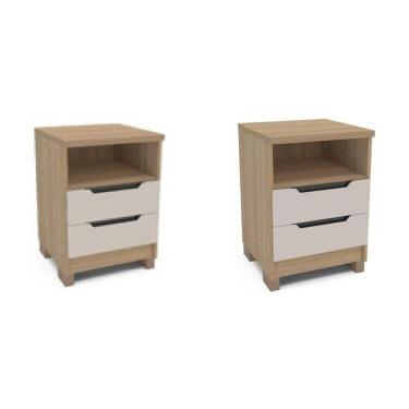 Imagem de Kit 2 Mesas de Cabeceira 2 Gavetas 100% Mdf Barcelona Off White/Carvalho