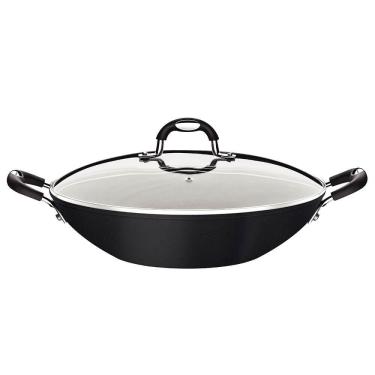 Imagem de Wok Tramontina Mônaco Induction 32cm 4,5L Alumínio Rev. em Antiad. Preto c/ Tampa de Vidro 28708032