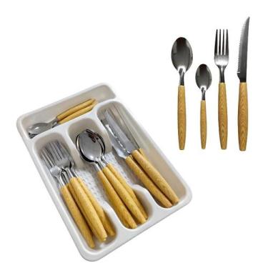 Imagem de Jogo 25 Talheres Aço Inox Estilo Madeira Com Suporte- Wooden - Fratell