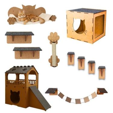 Imagem de Brinquedos Para Gatos Playground De Parede 11 Itens Com Casinha Nicho 