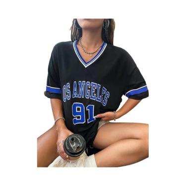 Imagem de Camiseta Feminina Grande Com Estampa E Decote Em V Los Angeles 91, Man