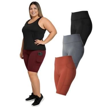 Imagem de Kit 3 Bermudas Fitness Bolso Lateral Cores Sortidas Plus Size Cor:Colo