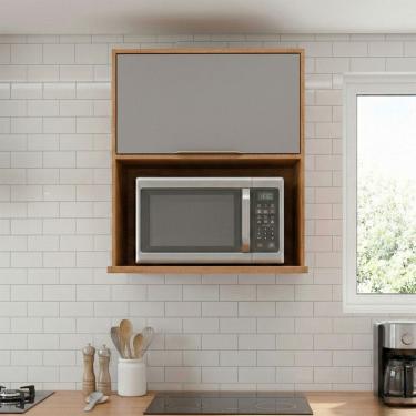 Imagem de Armário Aéreo Cozinha 80 Cm Brilhante 1 Porta 100% Mdf Cinamomo/Platina - Mgm Móveis