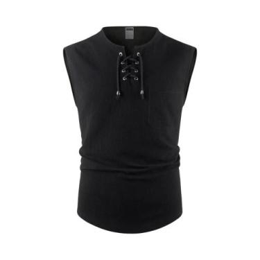 Imagem de Camisetas Sem Mangas Masculinas Leves De Algodão E Linho Com Decote Em