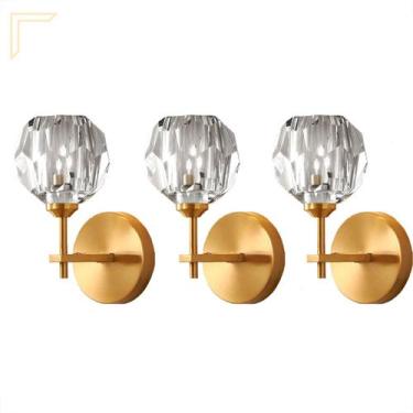 Imagem de 3 Arandela Dourada Cristal Transparente Cabeceira Lup60 - Acende a Luz