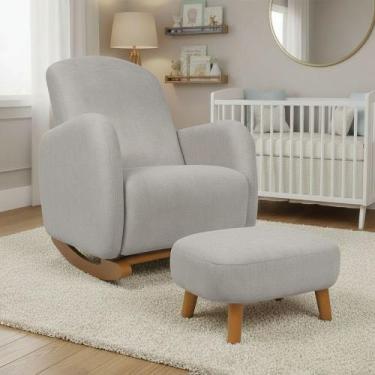 Imagem de Poltrona Amamentação Balanço Madeira e Puff Jhessy Suede D03 - D Rossi