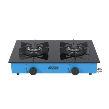 Imagem de Fogao a Gas Portatil 2 Bocas Venax Flamalar Vitreo Azul