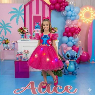 Imagem de Vestido Temático Ysa Kids Lilo Stitch Pink com LED para Festas, Carnat