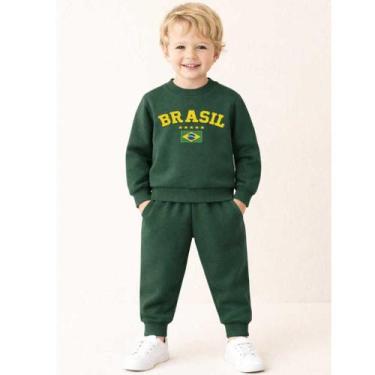 Imagem de Kit Roupa de Frio Infantil Moletom Brasil Copa Torcedor Peluciado - Ma
