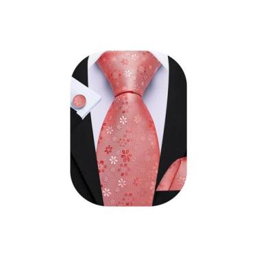 Imagem de Conjunto de gravata Barry.Wang Coral Floral de seda com 150 cm de comp