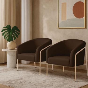 Imagem de Poltrona Sala Industrial Alta Champanhe Kit 2 Stella Suede D03 - D Ros