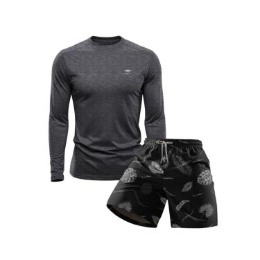 Imagem de Conjunto Masculino Short Estampado Praia Verão e Camiseta Dry Manga Longa Proteção UV-M...