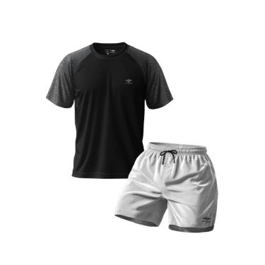 Imagem de Conjunto Camiseta Dry Masculina Raglan E Short Mauricinho Academia Verão Praia Básico-M...