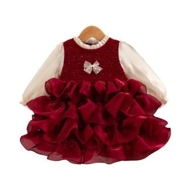 Imagem de Vestidos Estilo Princesa Vermelha Para Bebês Meninas Para Festas De An
