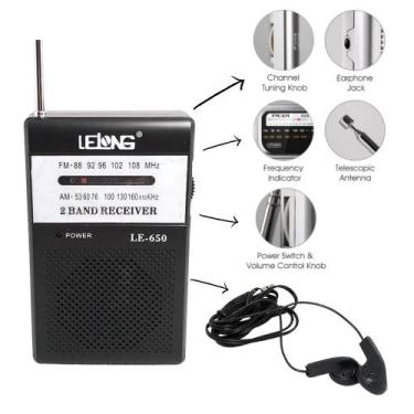 Imagem de Mini Radinho Radio Portatil Lelong Le-650 Am /Fm Com Fone
