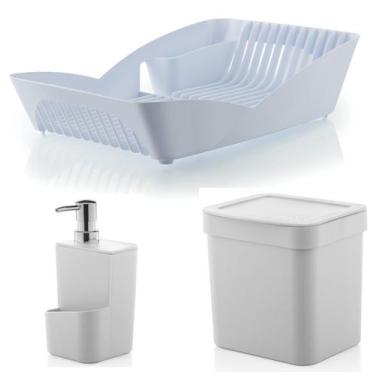 Imagem de Kit Cozinha Escorredor De Louças Pratos + Porta Detergente + Lixeira 2