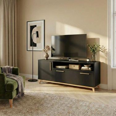 Imagem de Rack para Tv até 55 Polegadas com Porta Basculante Mdf Preto/Pinus Claro