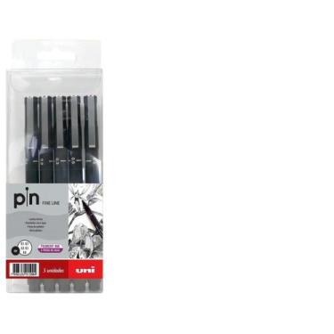 Imagem de Caneta Técnica Uni Ball Pin Fine Nanquim Preta Estojo 5 Unidades