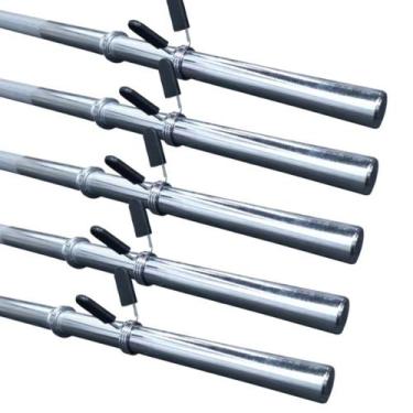 Imagem de Kit 5 Barras Retas Maciças Cromadas 1,20m - Com Presilhas - D1Fitness