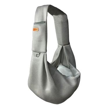 Imagem de Bolsa de Transporte Pet Sling Cães e Gatos Malha Respirável Poliéster com Tira de Ombro Cinza