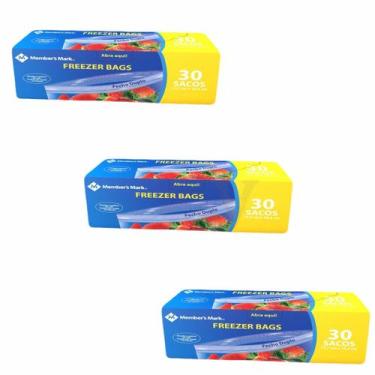 Imagem de 3x Saco Freezer Bags Fecho Duplo Médio 17,7x19,5 Member Mark - Member'