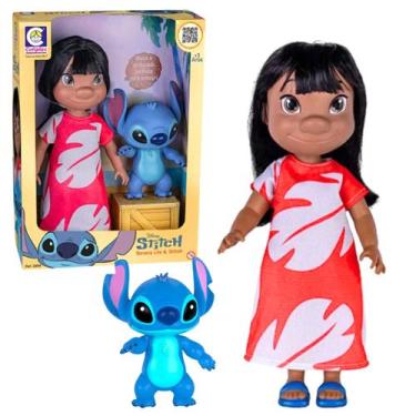 Imagem de Boneca Lilo Grande 38cm e Stitch Articulado Em Vinil Macio Lançamento 