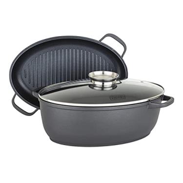 Imagem de Viking Culinary Torrador oval fundido 3 em 1 8,6 litros com tampa de vidro para regar, cinza