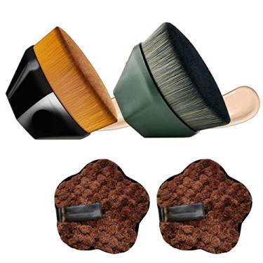 Imagem de Pincel Hexagon Foundation Brush, Flawless Mama Makeup Brush, Kabuki Flat Top Multifuncional de Alta Densidade para Base em Pó sem falhas com Almofada de Limpeza, Capa Protetora Bônus (Preto + Verde)