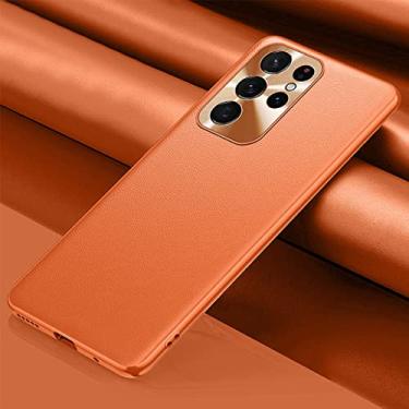 Imagem de Capa de telefone de luxo de negócios de couro para samaung galaxy s22 ultra plus hardware lente de couro liso capa protetora para samaung s22,02, laranja, para samaung s22ultra