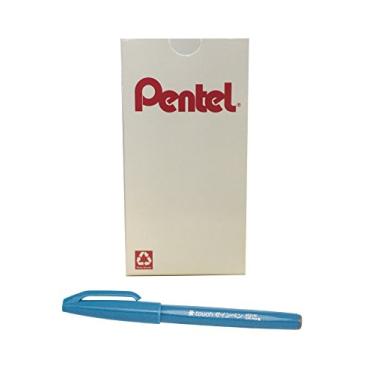 Imagem de Pentel Caneta Touch Artes, ponta de pincel Fude, tinta azul celeste, caixa com 12 (SES15C-S)