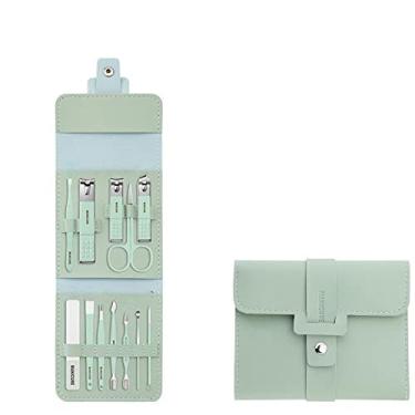 Imagem de Anvirtue 16 em 1 removedor de cabelo cortador de unhas portátil manicure conjunto de ferramentas de pedicure arte conjunto inoxidável bonito com bolsa de couro (12 peças, verde)