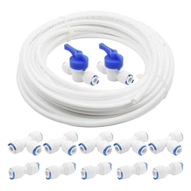 Imagem de Tubo de tubo de poliuretano de 10 metros de comprimento para sistema de filtro de água RO branco, encaixe de tubo de purificador de água de conexão rápida de 1/4 polegada (tipo I + T + válvula esférica)
