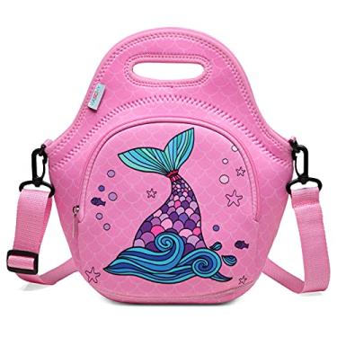 Imagem de Lancheira para Crianças, VASCHY Saco de Almoço de Neoprene Leve Lancheira para Meninas Meninos da Escola Creche Jardim de Infância, Cauda de sereia
