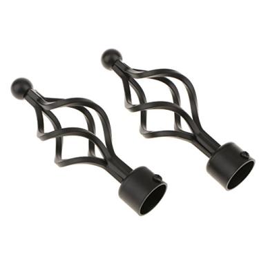 Imagem de Baoblaze 2 peças cortina cortina cortina barra decorativa ferro cabeça finials adequado para dia. Varões de 28 mm para decoração de janela doméstica preta