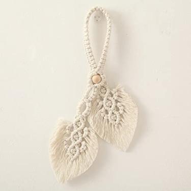 Imagem de Cortina de macramê com borla de folha para amarrar Cortina de corda de algodão tecida à mão Suporte para amarrar cortinas Holdback Bohemian Home,folhas