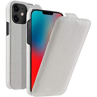 Imagem de HAODEE para Apple iPhone 12 Mini (2020) capa de couro à prova de choque de 5,4 polegadas, capa de telefone flip vertical com padrão de lichia [proteção de tela e câmera] (cor: branco)