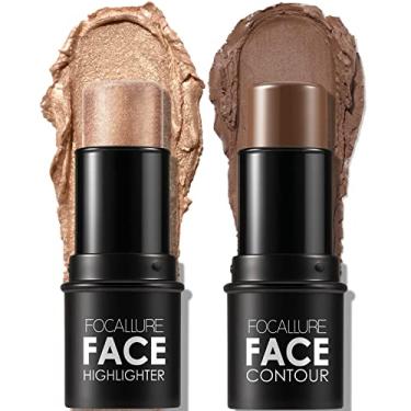 Imagem de FOCALLURE 2 peças de bastão de contorno de creme mineral, iluminador hidratante e caneta bronzeadora, lápis antiaderente, brilho facial e sombreado, maquiagem iluminadora facial de deslizamento suave