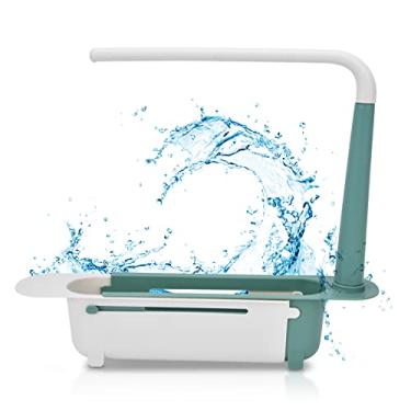 Imagem de Rack de armazenamento de pia telesc¨®pica,comprimento livremente ajust¨¢vel grande capacidade PP organizador de pia expans¨ªvel com suporte e barra transversal(GREEN), Rack de armazenamento pia tel