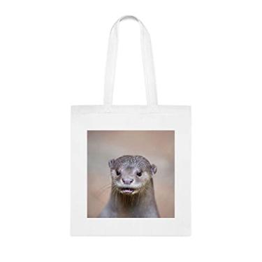 Imagem de Sacola de lontra revestida lisa, presente de lontra engraçada, bolsa de ombro, bolsas reutilizáveis, cesta de Natal de aniversário, ideia de presente, Branco