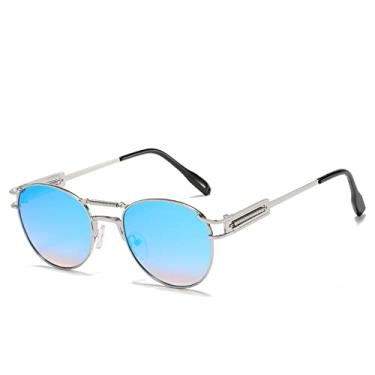 Imagem de Óculos de sol redondos retro steampunk masculinos design de luxo vintage primavera punk óculos de sol para mulheres lunette de soleil, c8 prata gelo azul, china