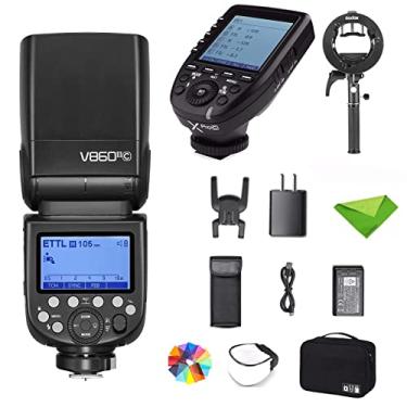 Imagem de Godox V860III-C Flash para flash de câmera Canon 2600mAh e luz de modelagem de 10 níveis com transmissor de disparo de flash Godox XPro-C e suporte de suporte Godox S2 (V860II-C atualizado)