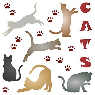 Imagem de Stencils for Walls: Estêncil para gatos, 16,5 x 16,5 cm (M) - Estêncil para citação de silhueta de felino animal amigo animal de estimação para modelo de pintura