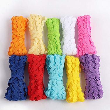 Imagem de 50 m colorido ondulado dobra franja acabamento 5 mm Rick Rack fitas de costura para roupas DIY vestido embrulho de presente decoração de festa de casamento em casa 10 cores
