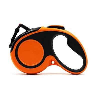 Imagem de Coleira retrátil para cães Coleira de caminhada para animais de estimação com alça confortável fita de nylon forte, sem emaranhados, trava e liberação com um botão, adequado para cães ou gatos pequenos/médios, laranja, M