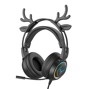 Imagem de RGB Wired Deer Ear fone de ouvido com microfone, fofo jogo de 3,5 mm de ouvido para namorada black