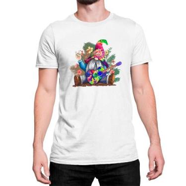 Imagem de Camiseta Algodão Gnomo Sentado Bigode Barba Violão Flores - Store Seve