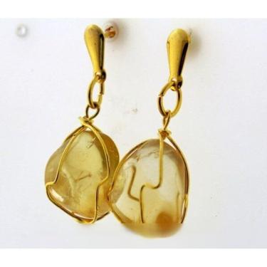 Imagem de Brinco Cesta Amarrada Pedra Citrino Natural Dourado