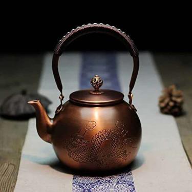 Imagem de Bule De Chá De Cobre Sólido Feito À Mão Chaleira De Fogão Bule De Chá De Cobre Gravado Grosso Chaleira De Fogão Bule De Chá Assobiando Chaleira Para Fogão Infusores De Bule De Chá Para Chá A Grane