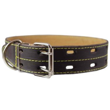 Imagem de Coleira para cachorro de couro grosso genuíno 50,8 cm - 68,6 cm Tamanho do pescoço, 4,4 cm de largura, Mastiff marrom, Dinamarquês